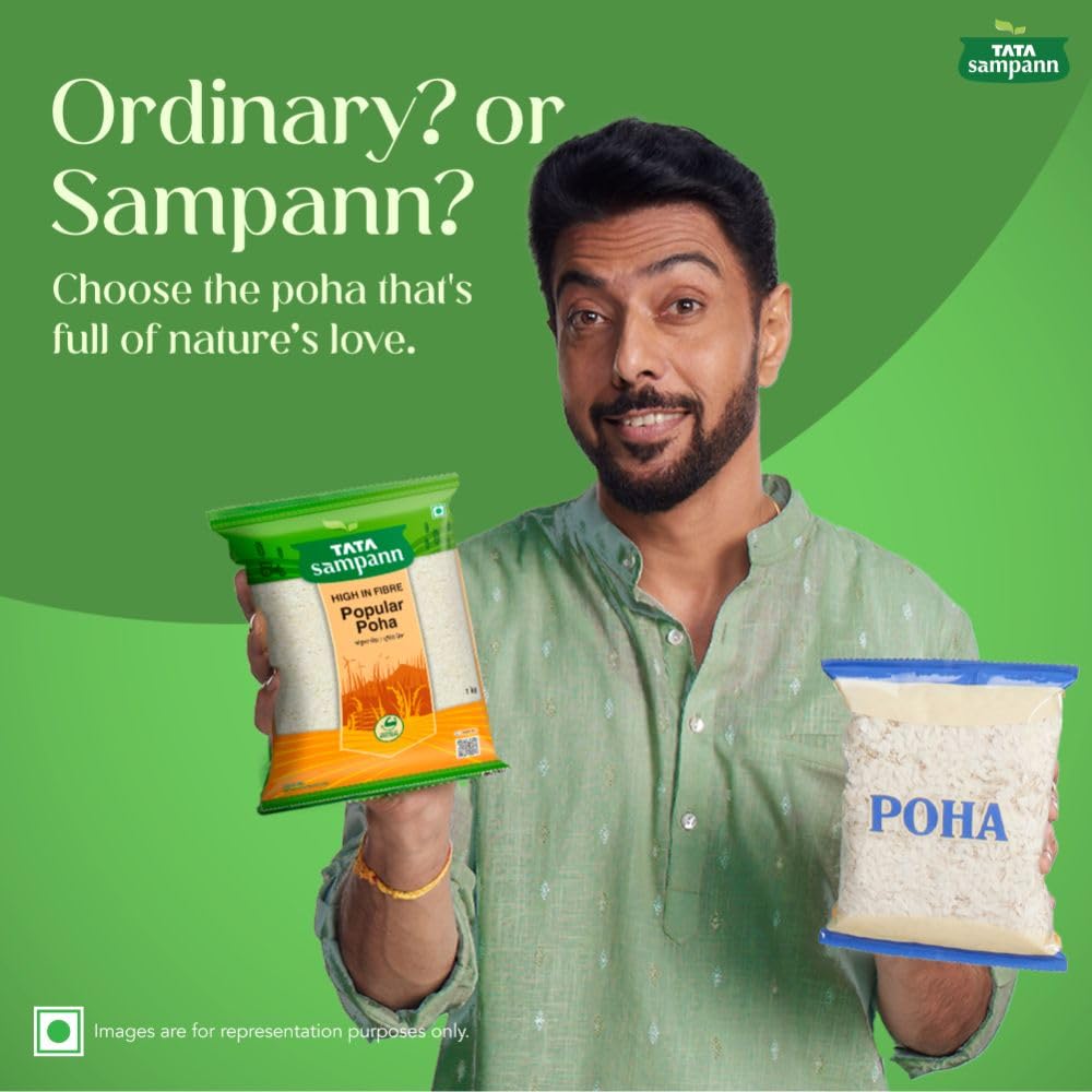 Tata Sampann High Fibre Thick Poha Flattened Rice 1kg Healthy Breakfast Snack Pantry Staple