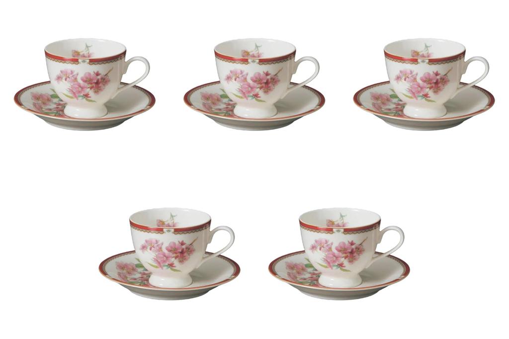 Set of 5 NB Sakura Coffee Cups and Saucers x x 7 Fuse Ware Cups and Saucers by Setomonohonpo [11 8.3 cm, 200cc]