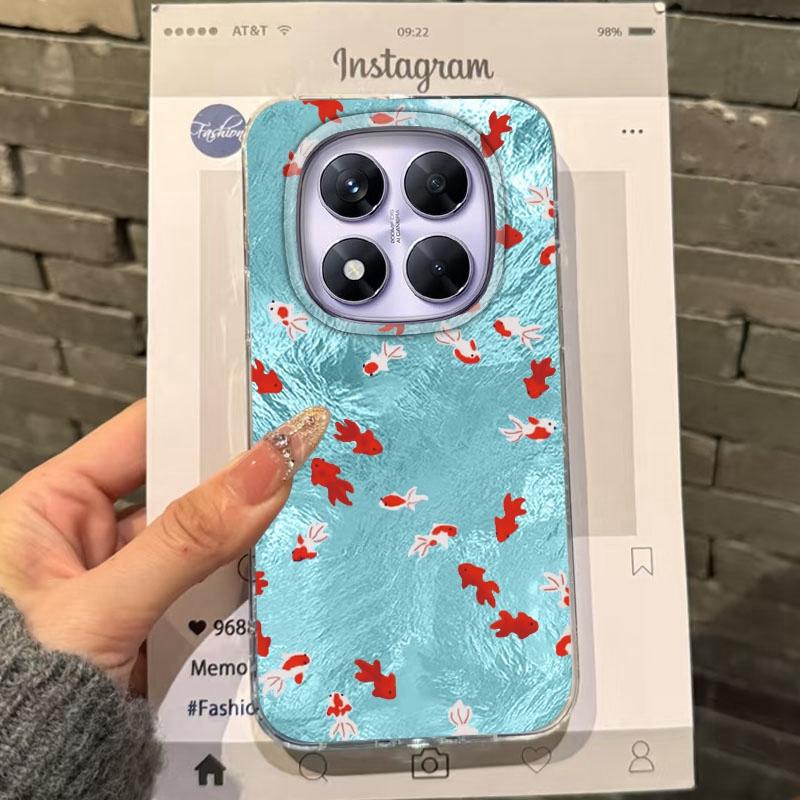 Blue Ocean Red Carp Girls Phone Case For Xiaomi 14T 13T 14Tpro 11 Lite 5G NE Shockproof Fundas Protection Back Vortex Texture Women Cover