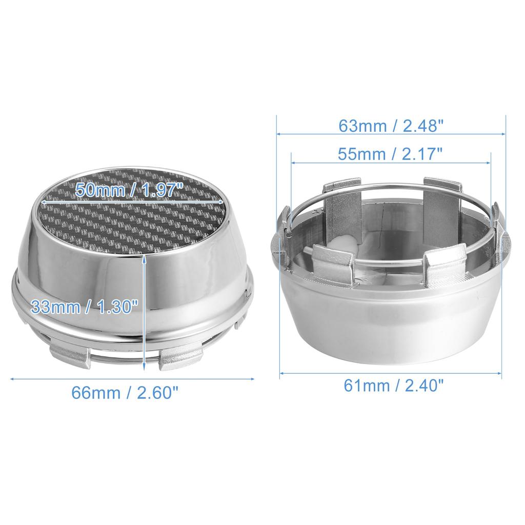 ACROPIX 4 Stück 66mm Außendurchmesser 66mm Auto Rad Reifen Mittelnabenkappe Abdeckung mit Karbonfaser Muster Aufkleber Silberfarben