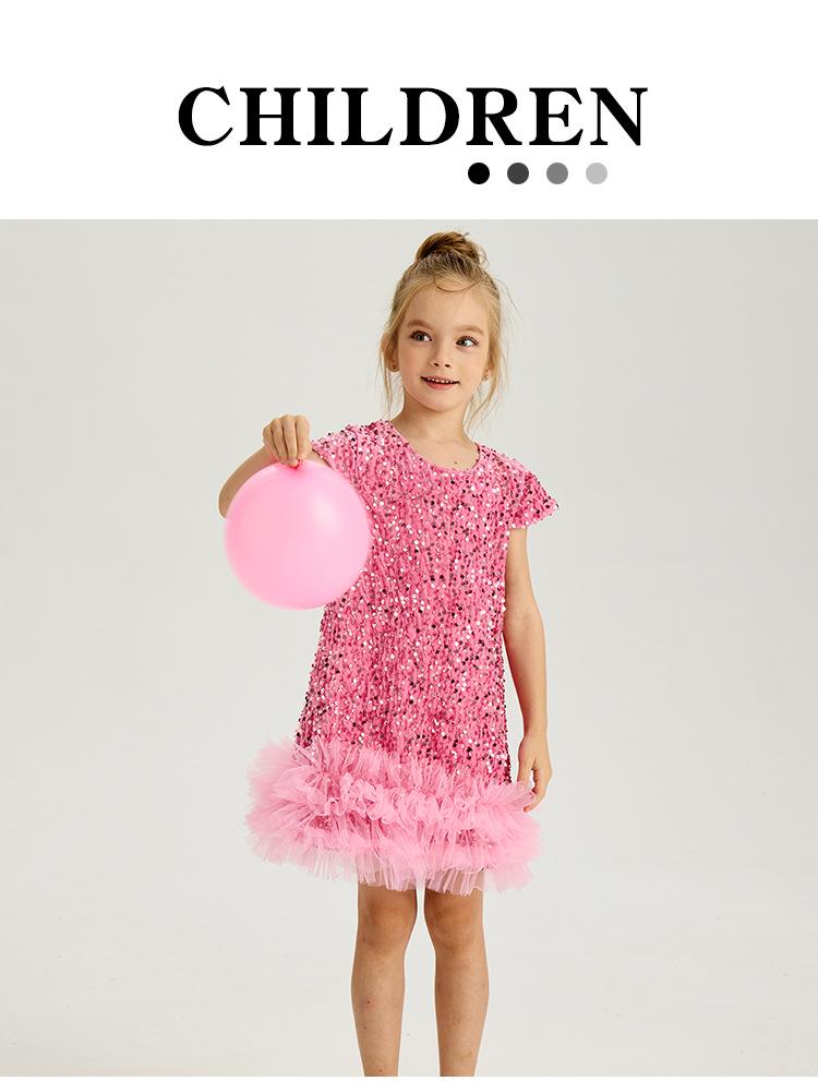 Girls' Sequin Princess Dress: 2025 Christmas Short-Sleeve Party Gown