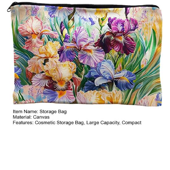 Yousheng Cosmetic Storage Bag, Thickened Canvas Pouch, with Smooth Zipper Large Capacity Stationery Organizer, Oil Painting Print Cosmetic Pouch