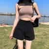 Women's Denim Shorts with Rolled Edges and Double Buttons Summer High Waist Straight Leg Wide Leg A-line Shorts