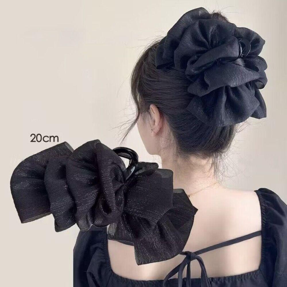 

Large Hair Claw Clip Chiffon Bow Ponytail Clip New Bowknot Hair Claw Hair Accessories білий