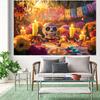 1 Piece of 2D Background Cloth "Colorful Day of the Dead Theme Background Cloth, Sugar Skull and Flower Candlelight.