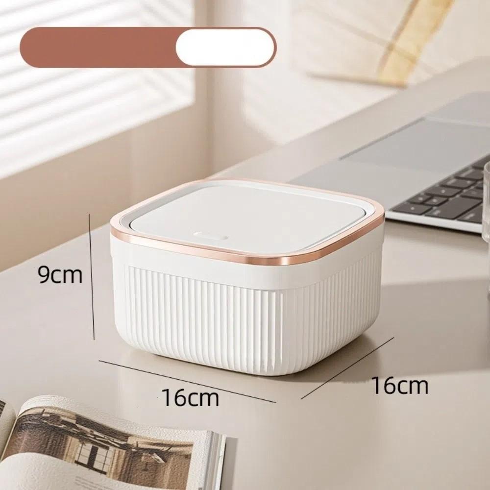Press Type Mini Trash Can Quiet Close Desk Storage Box Durable Desktop Bin  Home