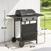 Gas Burner Barbecue Grill, 2 Burner Gas Grill with Side Tables, Warming Rack, Shelf, Thermometer, Grease Tray, Black