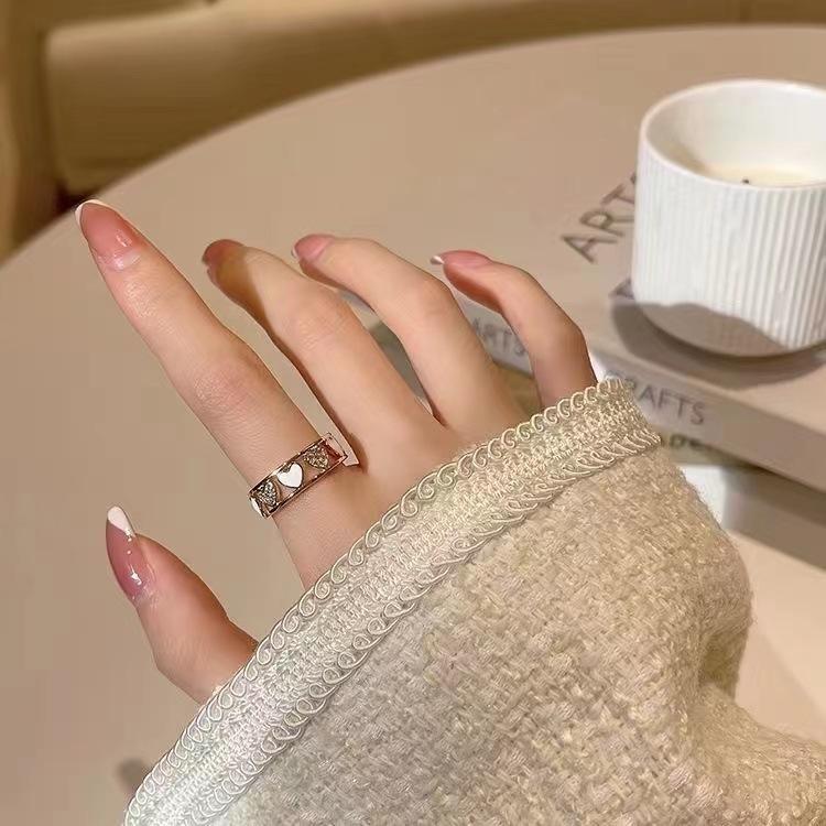 Fashion Ladies Crystal Love Heart Adjustable Open Rings Jewelry