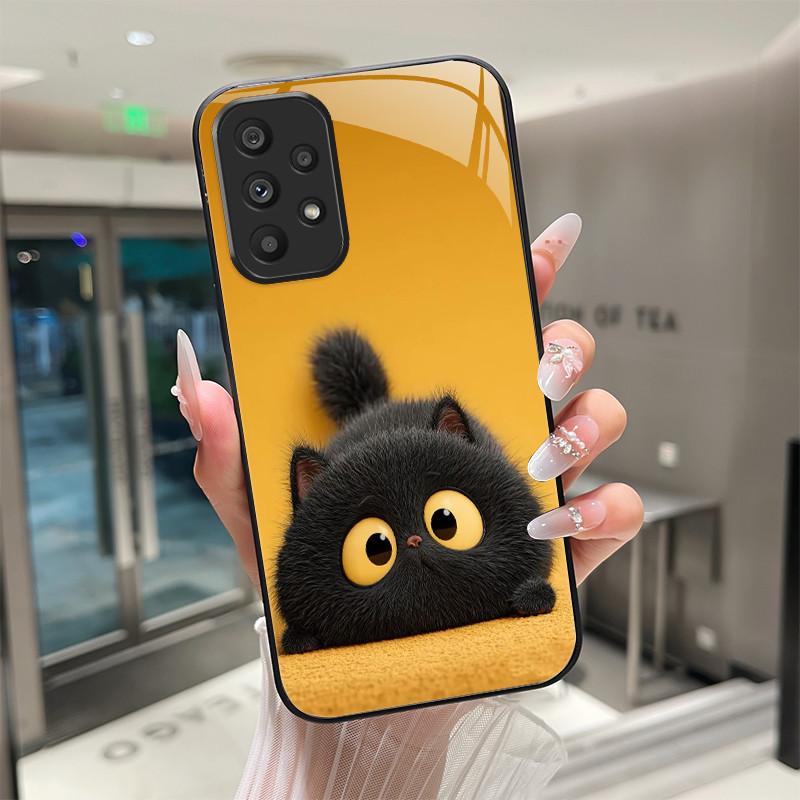 Süße Cartoon-Katzen Blumen Hülle Für Samsung Galaxy A52 A52S A72 4G 5G Gehärtetes Glas Handyhülle Schutzhülle Rückseite Hartschale
