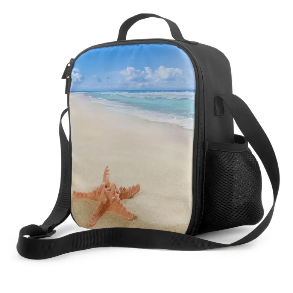 Starfish Beach Insulated Lunch Bag for School Work Picnic Ocean Nautical Theme Tote Lunch Box Containers Reusable Cooler Bag