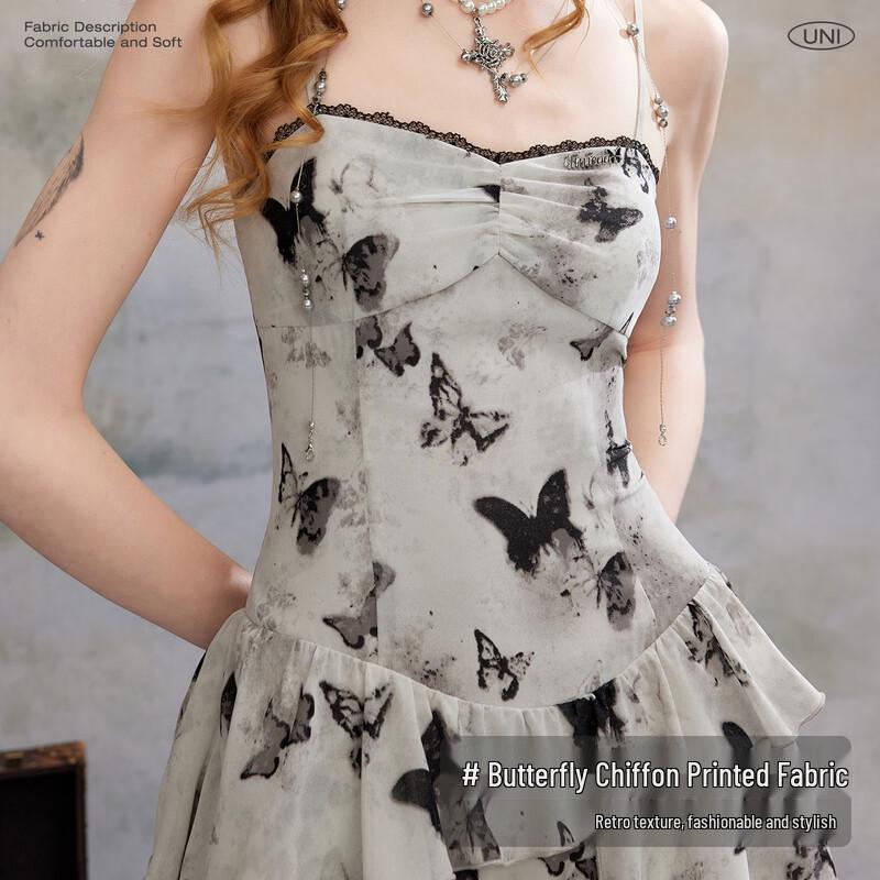 unifree Butterfly Print Strappy Maxi Dress