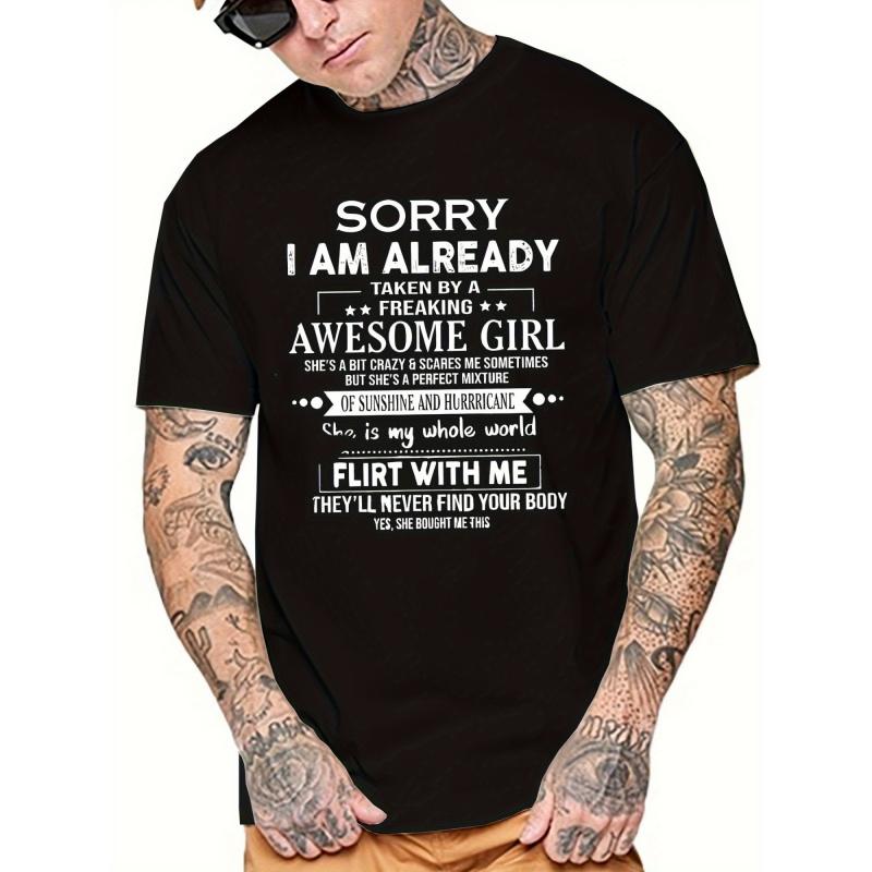 1pz T-shirt Casual da Uomo a Maniche Corte - Stampa 'Scusa, Sono Già Preso da una Persona Fantastica', Girocollo, Vestibilità Regolare, Top per Tutte le Stagioni, Regalo Perfetto per