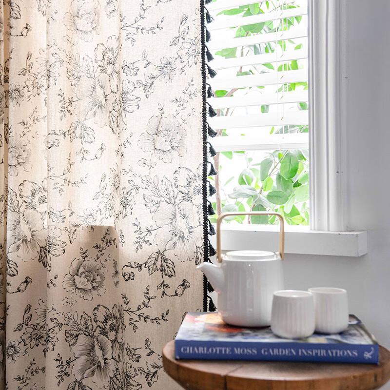 Pastoral Print Self-Adhesive Rod Pocket Curtain