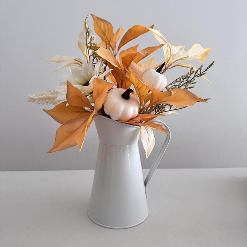 Artificial Flower Bouquets Artificial Leaf Simulation Pumpkin Branch In Metal Vase for Thanksgiving Halloween Decoration
