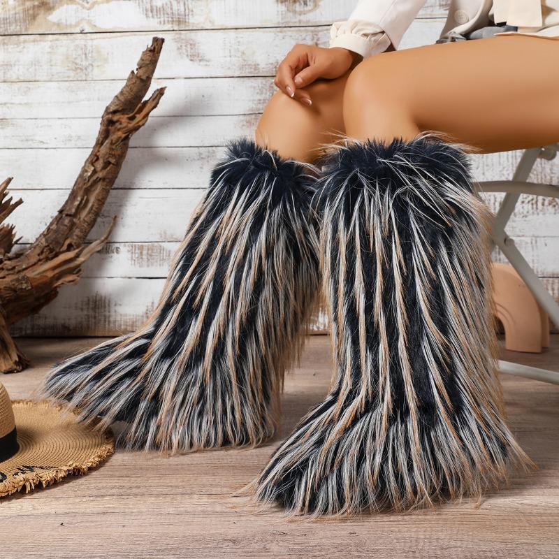 Women Flats Boots for Children Winter Warmth Thickness Anti Slip Shibuya Hairy Boots Mid Length Personalized Fashion Boots 2025