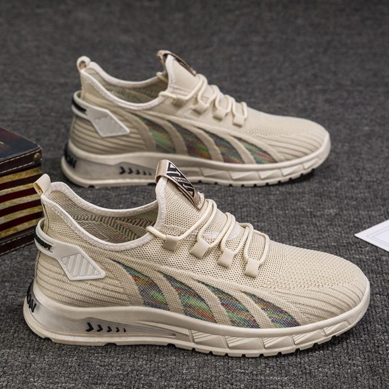 

Men s sports shoes fashion trend sports versatile casual shoes breathable mesh fly-woven men s shoes 48 бежевый