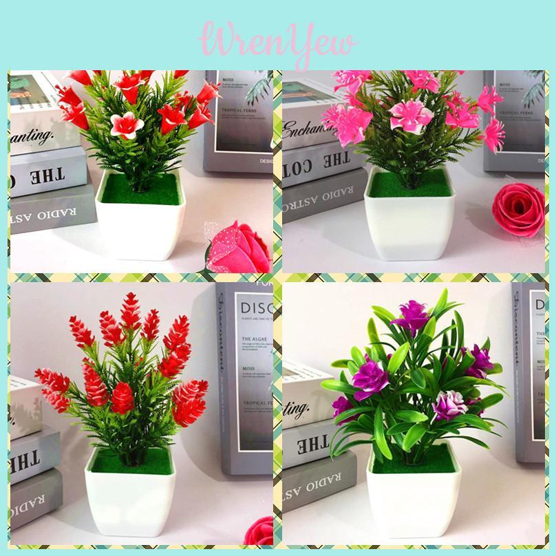 Faux Flower Potted Plant Set With Lilies Roses And Cones For Home And Office Decor