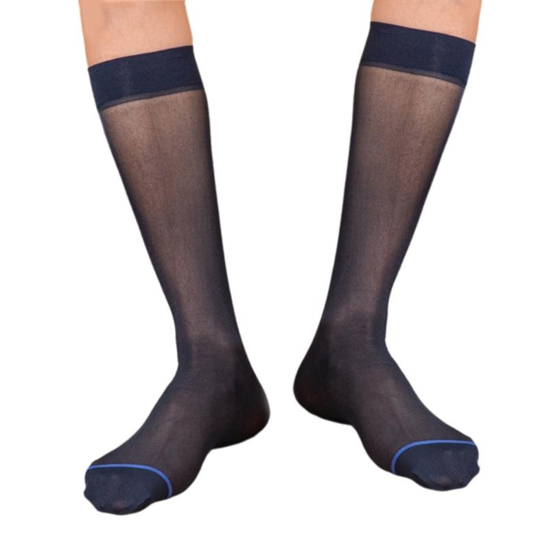 Men's Ultra Thin Nylon Dress Socks Soft See Through Breathable Calf Length Socks Long Stockings for Business Formal Wear
