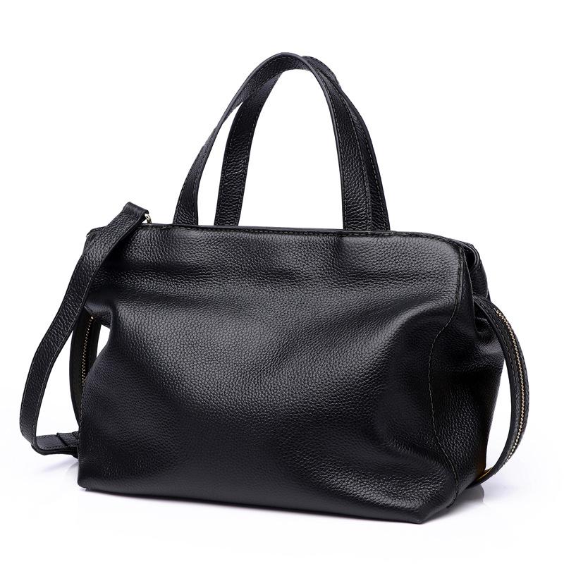 First Layer Cowhide Women's Handbag Simple and Fashionable Boston Genuine Leather One Shoulder Oblique Span Bag Pillow Bag Soft Leather