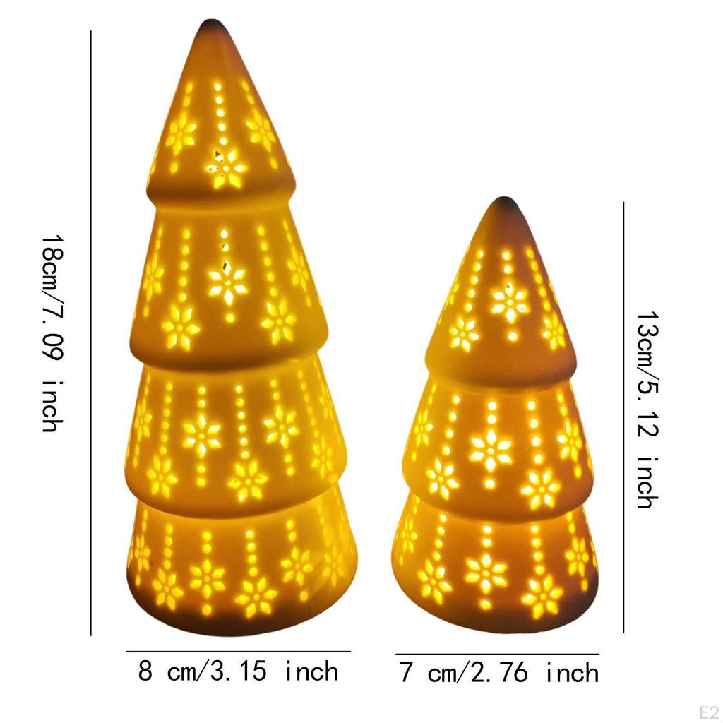 2x Ceramic Christmas Tree Statues with Light Tabletop Ornament Sculpture up for