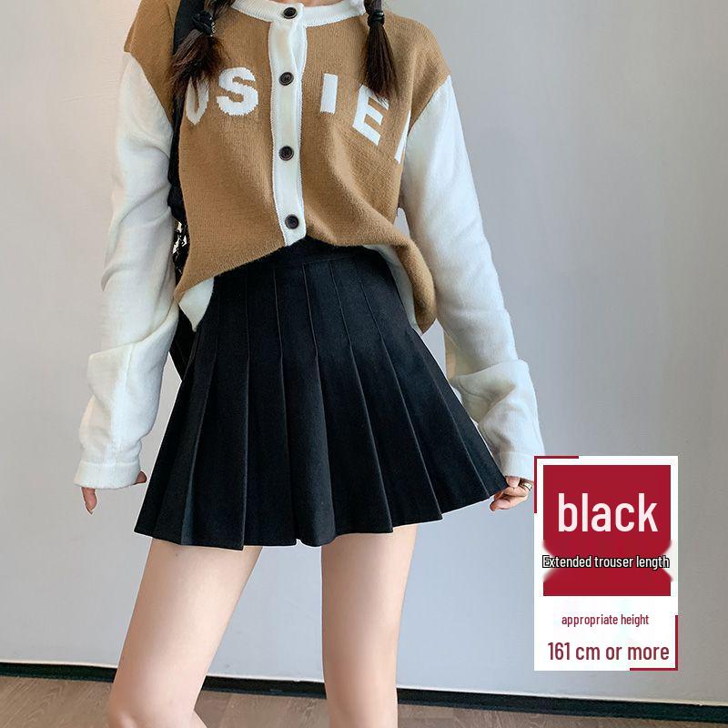 New 2024 Women's High Waist Black Pleated A-line Skirt - Short, Slimming, Summer to Autumn Style
