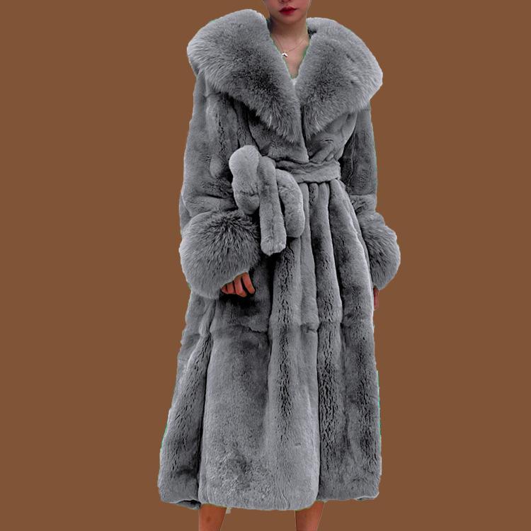 Autumn and winter big fur collar fashion fur coat women's medium and long thickened European and American temperament loose casual coat