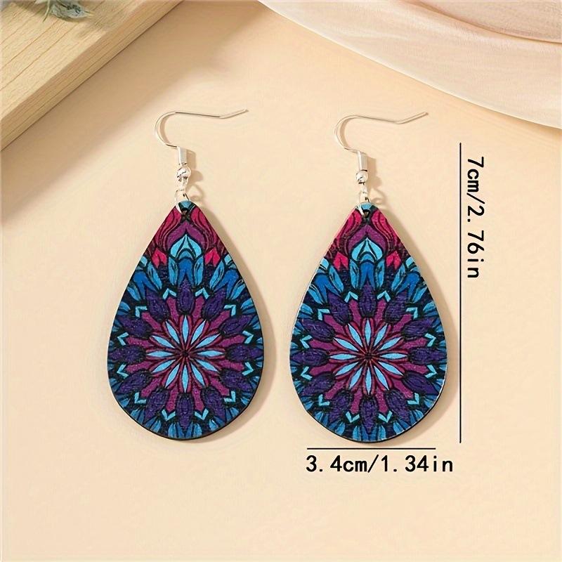 A Pair of Water Drop Print Earrings Atmospheric Retro Elegant Wooden Earrings
