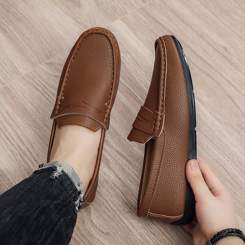 Doudou shoes men's summer breathable men's shoes British casual leather shoes one pedal trendy shoes men
