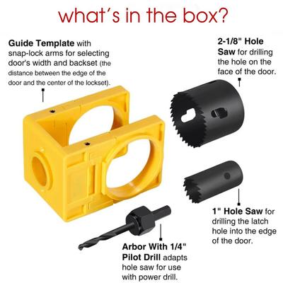 Door Lock Installation Kit Adjustable Plastic Guide Template With Carbon Steel Door Lock Hole Saw For 35-43mm Door Thick