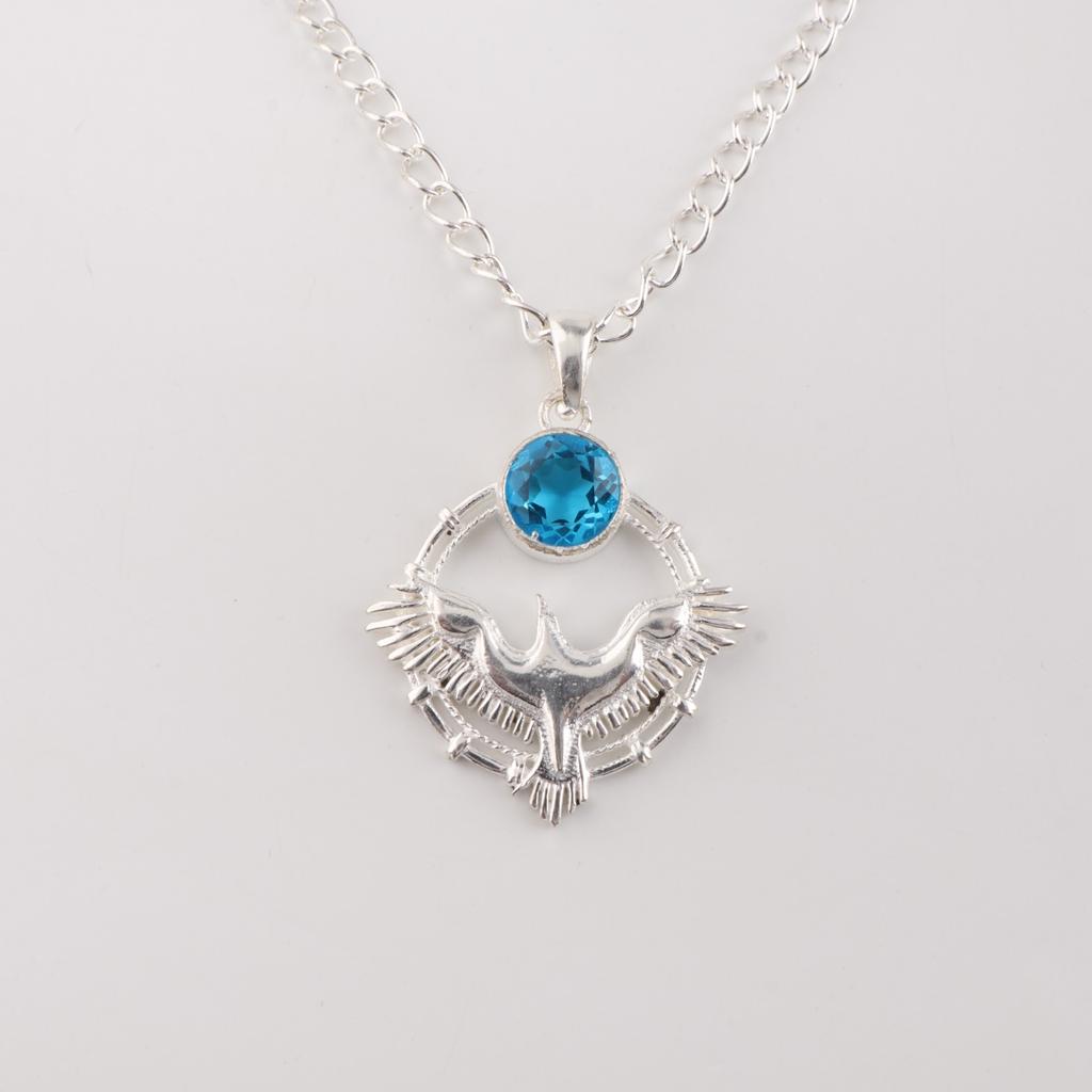 Swiss Blue Topaz Gemstone 925 Sterling Silver Jewelry Handcrafted Pendant 1.43" CP-38-8