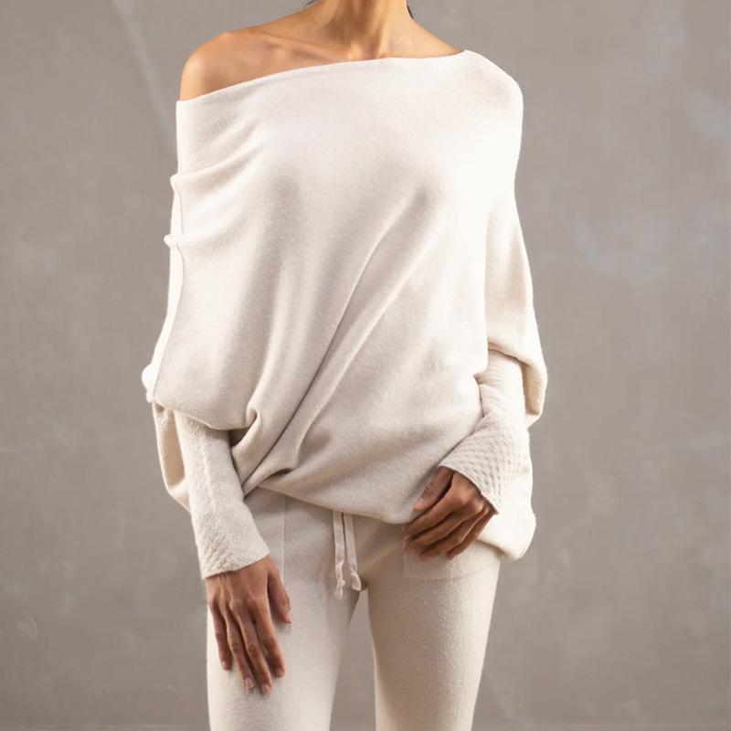 2023 Autumn/Winter Solid Color Round Neck Long Sleeve Comfortable Knitted Ruched Pullover