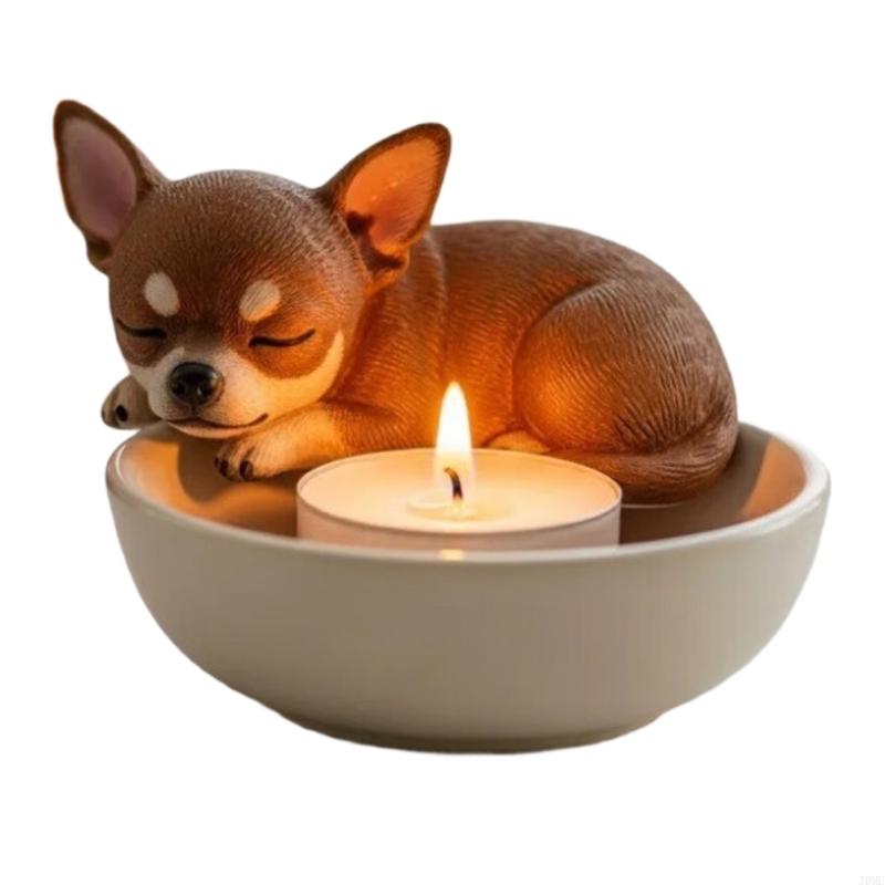 Hand Paint Dog Light Holders Unique Handcraft Resin Stand for Home Decoration Gift J0MC