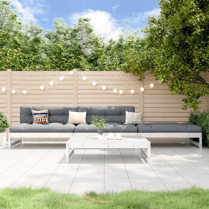 VidaXL Salon de Jardin 4 pcs, Banc avec Dossier, Ensemble de Meubles avec Table Basse Patio Terrasse, Rustique, Blanc Bois 3186593