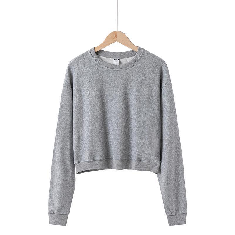 Women's Trendy Cropped Round Neck Sweatshirt – Spring/Autumn Loose Fit