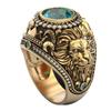 Tem's New Men's Ring, Gold Retro European and American Men's Ring, Lake Blue Diamond Crown Lion Ring.
