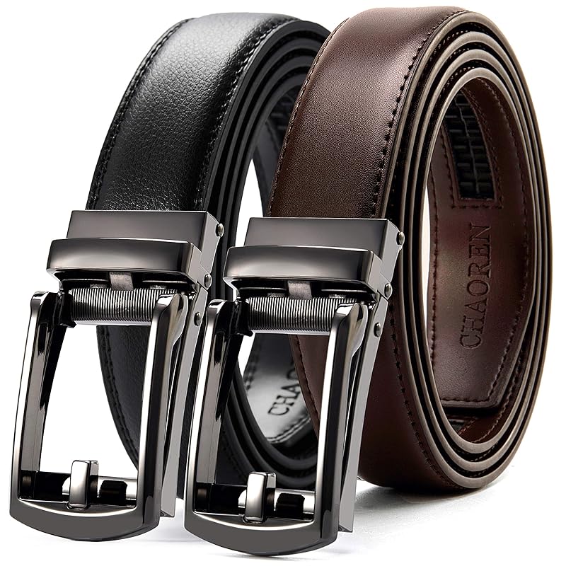 

[CHAOREN] set of two belt men s business 3cm narrow width Auto lock type No hole comfort click suit belt gentleman Comes with gift box