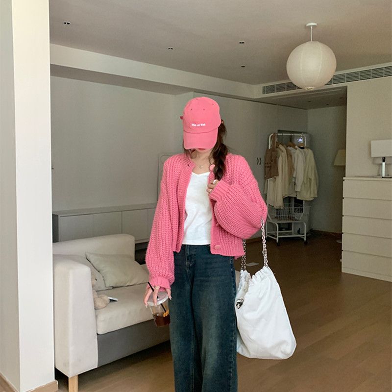 Loose Sweater Coat Women's Short Lazy Style Vintage Heavy-duty Knitted Cardigan Top Autumn Winter