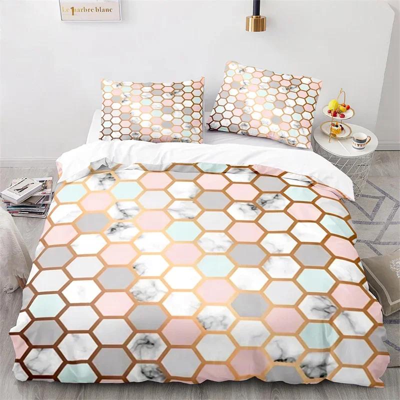 Marble Duvet Cover Full King Microfiber Geometric Bedding Set Abstract Triangle Comforter Cover For Kid Adult Teen Bedroom Decor