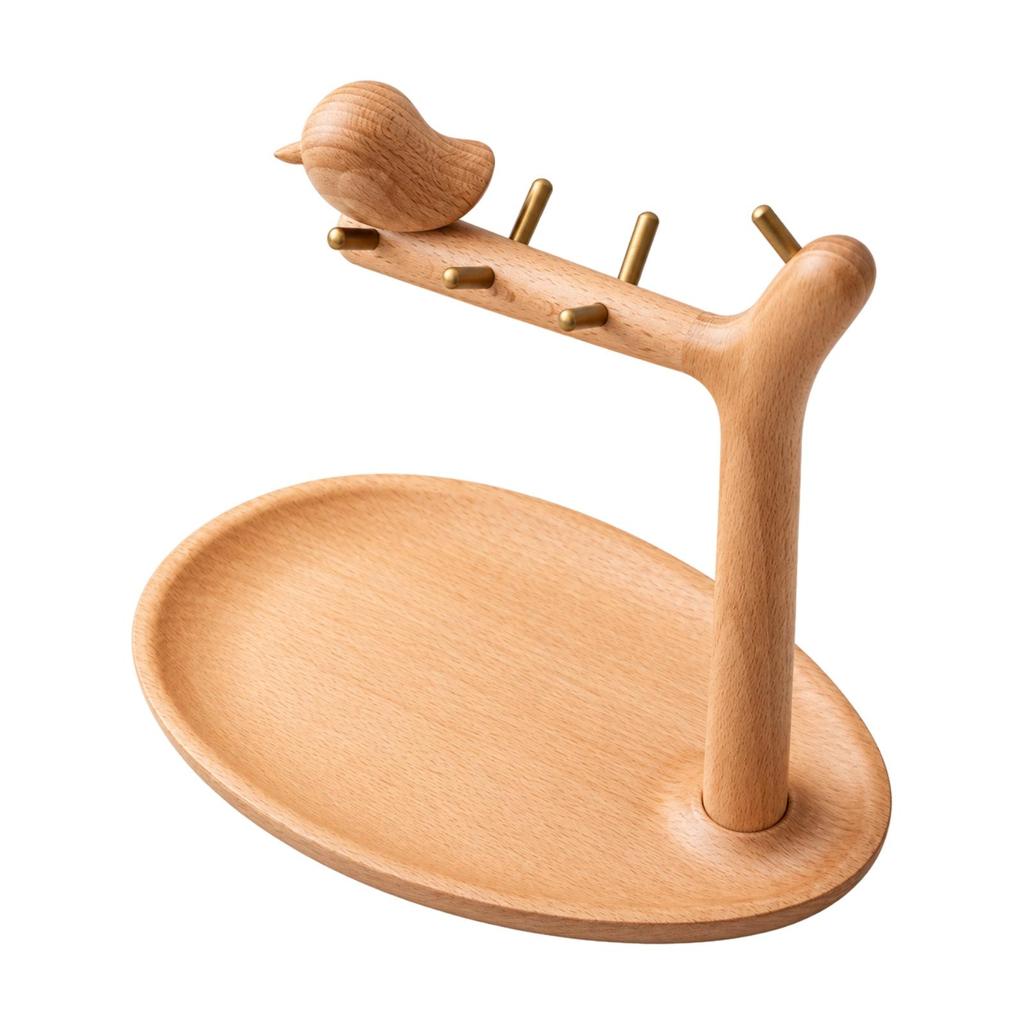 Countertop Accessory Holder SpaceSaving Beech Wood Desktop Organizer with Metal Pegs for Bedroom