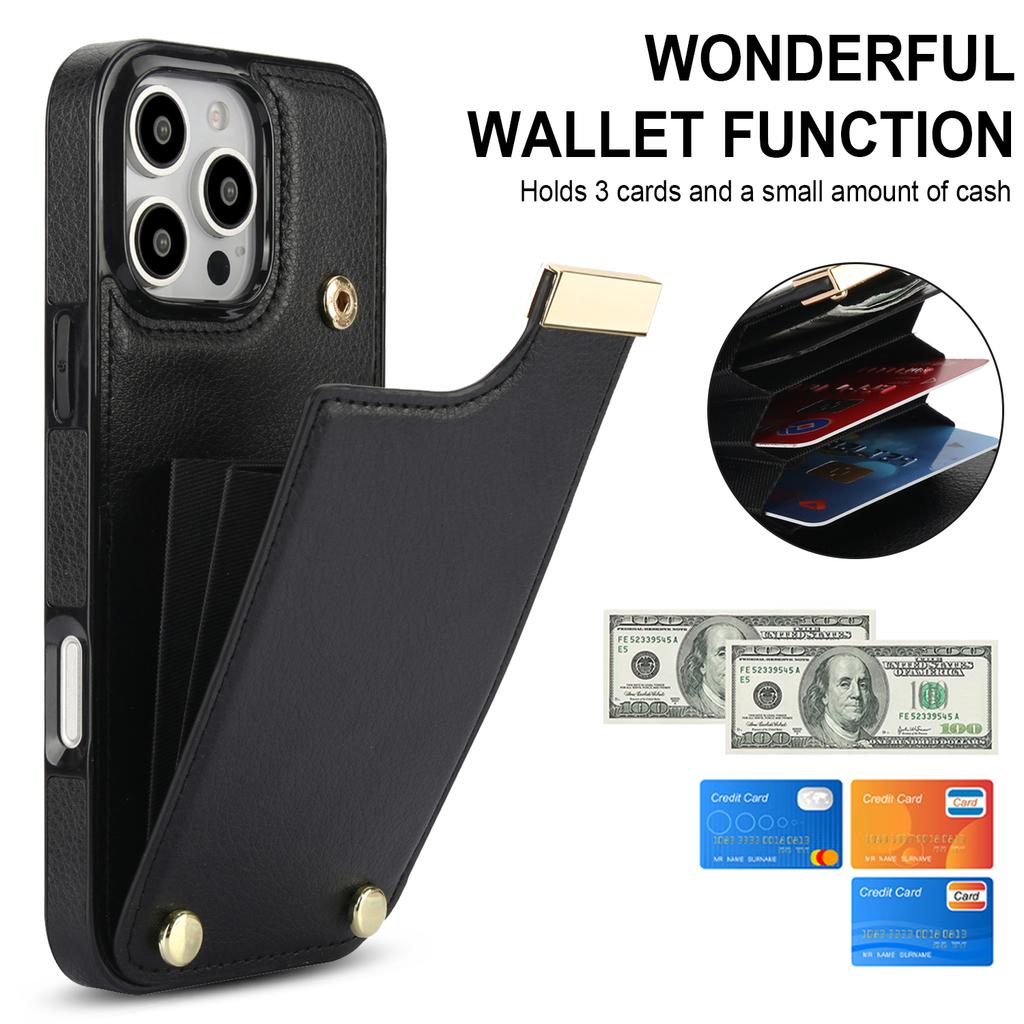 For iPhone 16 Pro Max Case TPU+PU Leather Hardware Decor Phone Cover with Card Holder