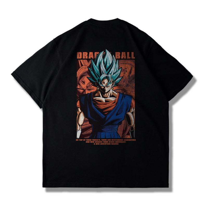 The Anime Dragon Ball Collaboration Black Goku Shortsleeved Tshirt for Men and Women in Loose Black and White for Summer