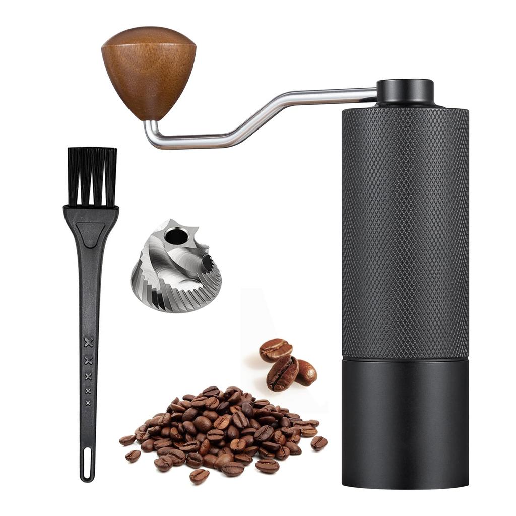 Manual Coffee Grinder with 25g Capacity, Stainless Steel Burr and Wooden Handle, for Home, Office, Camping, and Hiking (Black)