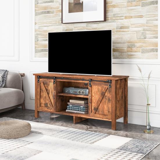 TV Stand Large Capacity Sturdy Construction Good Load-bearing Sliding Doors Retro Item Storage Heighten