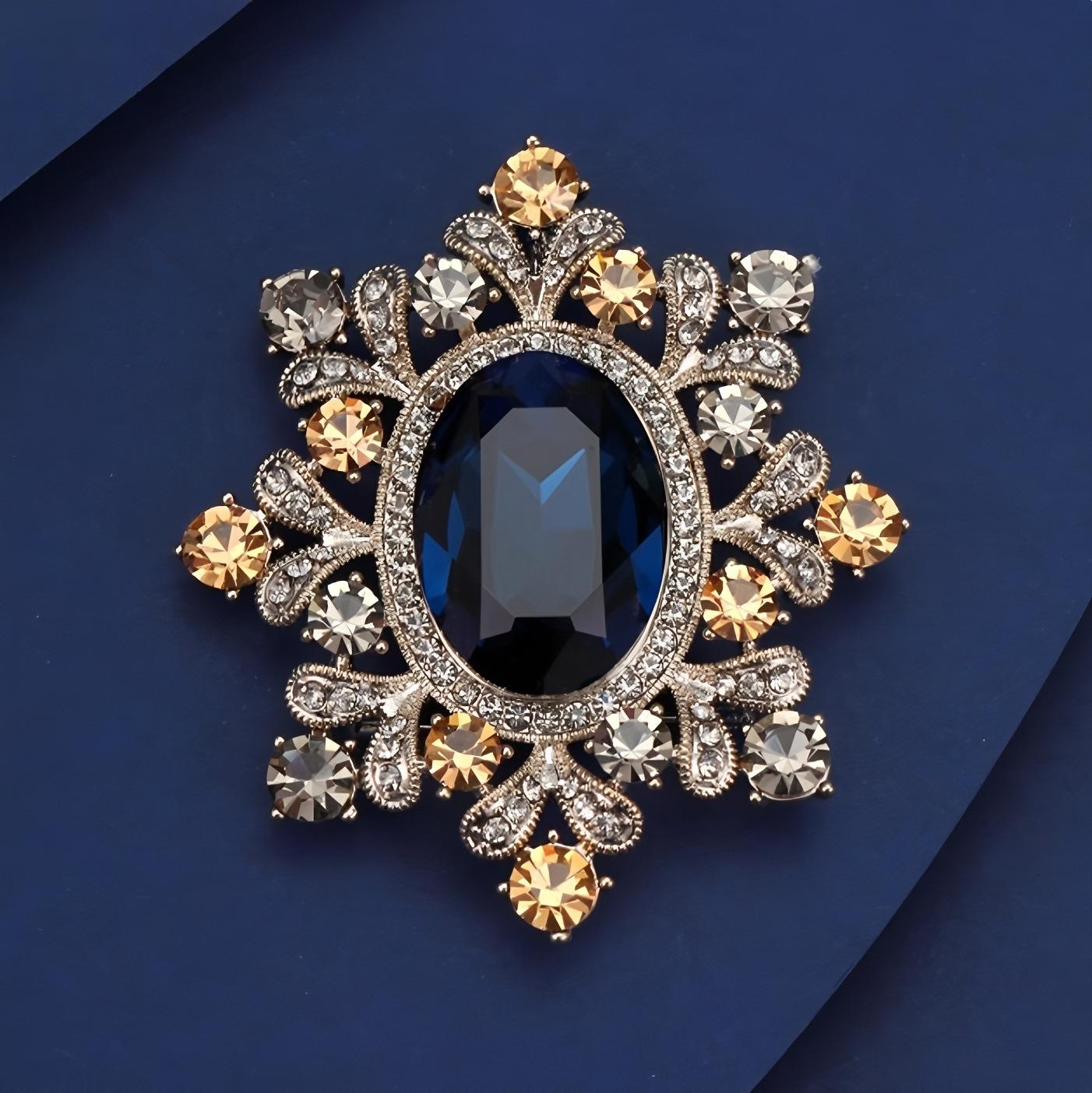 Ретро брошь-цветок Fuxin, Дизайнерская женская брошь высокого класса, Нишевая брошь-булавка, Модная и роскошная синий