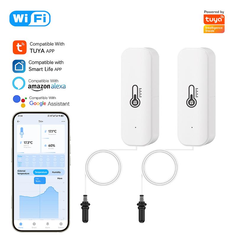 Tuya WiFi Temperature Humidity Sensor with Thermometer External Probe Smart Life APP Remote Monitor Support Alexa Google Home