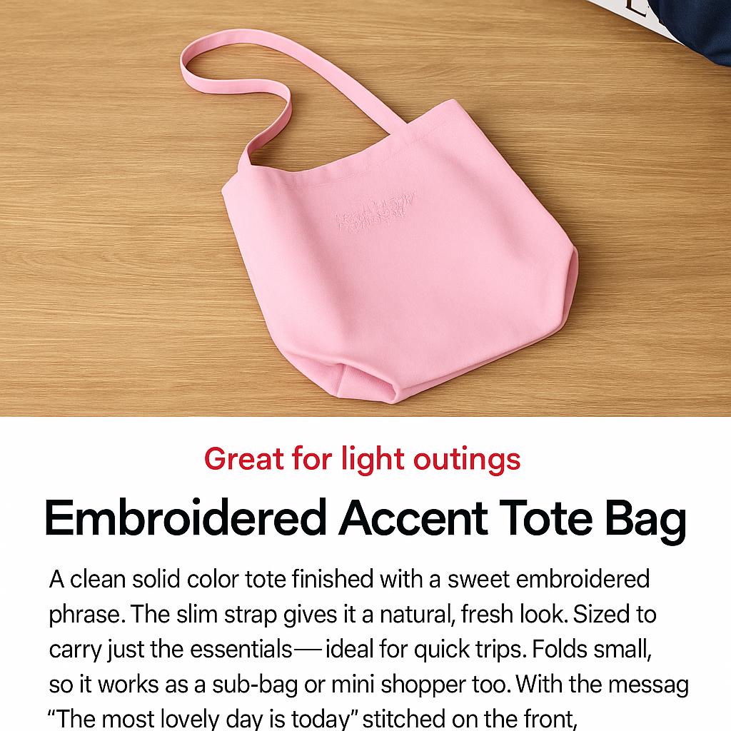 Daiso Embroidered Point Tote Bag (pink)