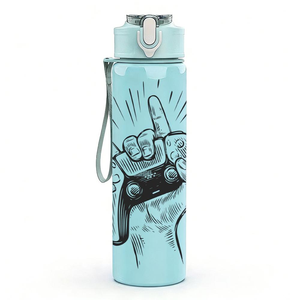 1PC Game Controller Hand Sketch 750ml Color Plastic Sports Water Bottle Leakproof Flip Straw Lid Suitable for Sports Office Home Use