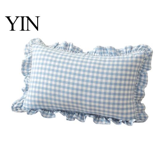 Federa Cuscino Decorativa Divano Shabby Chic con Volant, Fodera Cotone a Quadri con Bordo Arricciato, Federe Arricciate Vintage 18x18 Pollici 20x12 Copertura Decorativa
