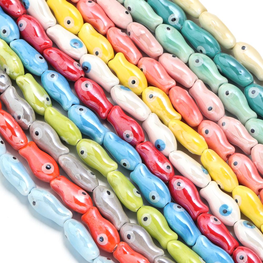 10pcs Retro Small Fish Beads Colorful Cute Ceramic Loose Spacer Beads For Jewelry Making DIY Necklace Phone Chains Accessories