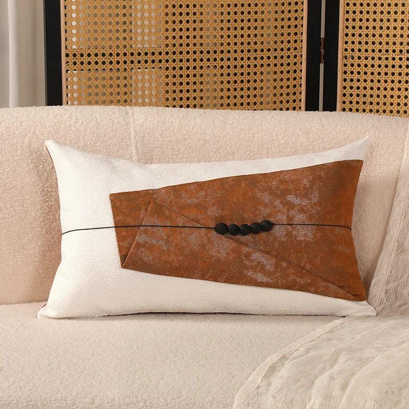 classical retro style brown jacquard cushion cover grey patchwork waist pillowcase lumbar pillow cover